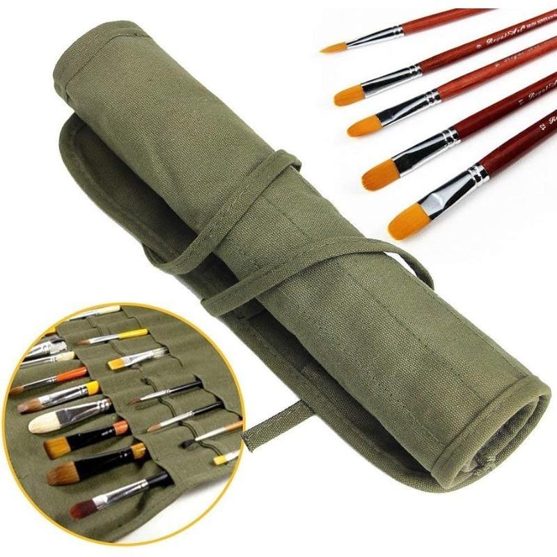 22 Slots Paint Brush Storage Holder for Acrylic Oil Watercolor Gouache Artist MultifunctionPaint Brush Roll Up Canvas Pouch Bag