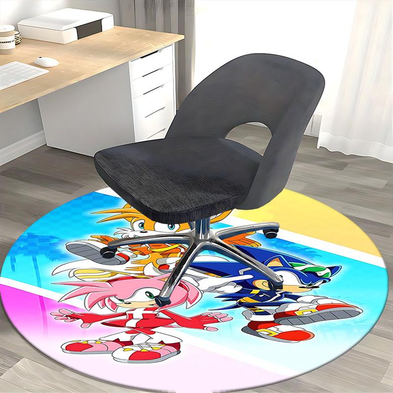 1pc Sonic, Tails & Amy: Anime Cartoon Design Round Carpet Office Chair Mat, NonSlip Rug for Home Decor