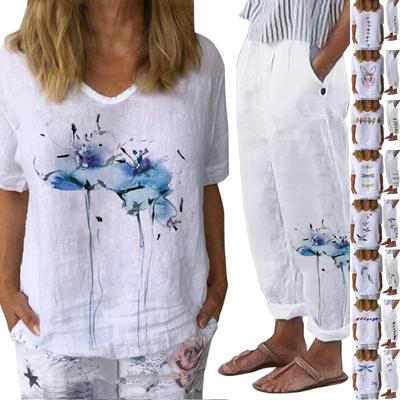 Modisches, bedrucktes, lässiges Kurzarm-T-Shirt und Hosen-Set für Damen
