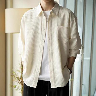 Herren Langarm Einfarbig Koreanischer Stil Locker und Drapierend Frühling Herbst Neu Hemdjacke Dünner Stil Trendig