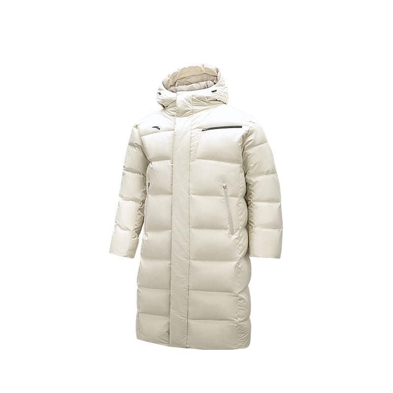 Anta Speed Warm Hot Technology Water-Resistant Duck Down Long Hooded Down Jacket Men outerwear Milled-Gray 952447910-2