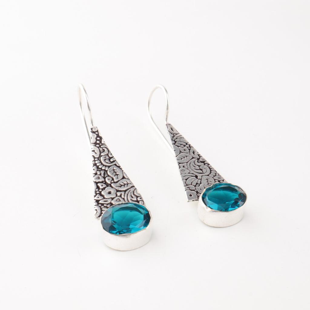 Natürlicher Blauer Apatit Edelstein 925 Sterlingsilber Schmuck Handgefertigte Ohrringe 1,9" EE-165-5