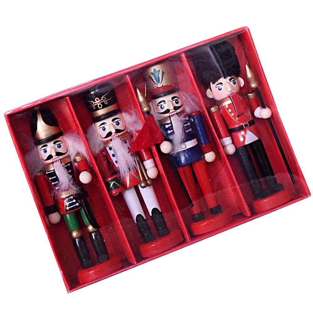 4 Pcs Painted Christmas Nutcracker Tree Decorations Hanging Nutcrackers Wood Wooden Puppet