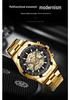 Binbond Skelett Non-Mechanisch Wasserdichte Herrenuhr - Schwarzes Metall & Blaues Design