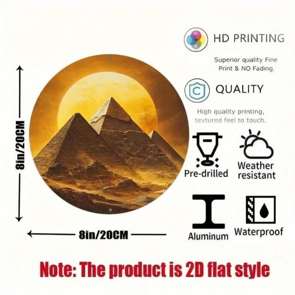 DORA Tin Sign Pyramid Round Aluminum Metal Wall Art Sign Home Office Decor 20x20cm(8x8inch)