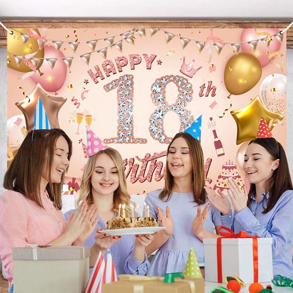 

Glitter Happy Birthday Photography Backdrop Rose Gold Party Hanging Banner Adults Kids 30th