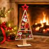 Christmas Tree with Pendants Wooden Tabletop Decor, Hollow Xmas Ornament, Farmhouse Vintage Style Decor Desktop Centerpiece for Holiday Party