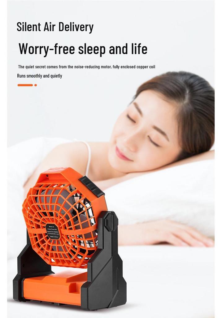 Rechargeable USB Tent Fan with LED Light - Portable, High Power for Camping
