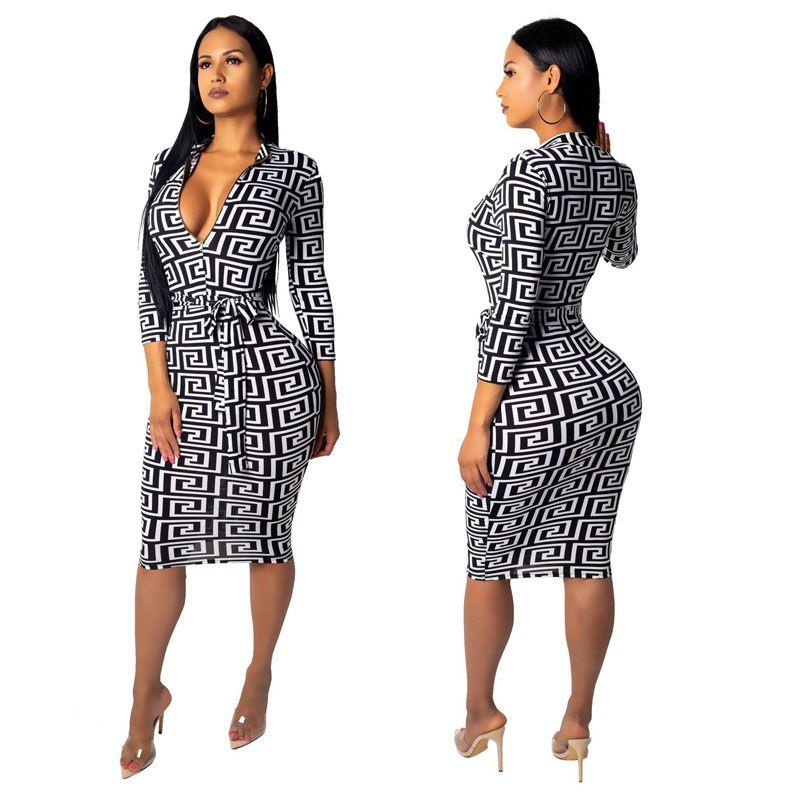 Fashion Womens Winter Women Long Sleeve Dress Slim Fit Sexy Dress Vneck