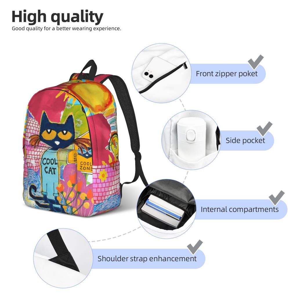 Pete the Cat Groovy  Classical Backpack Lightweight High School Business  Daypack for Men Women Laptop Canvas Bags