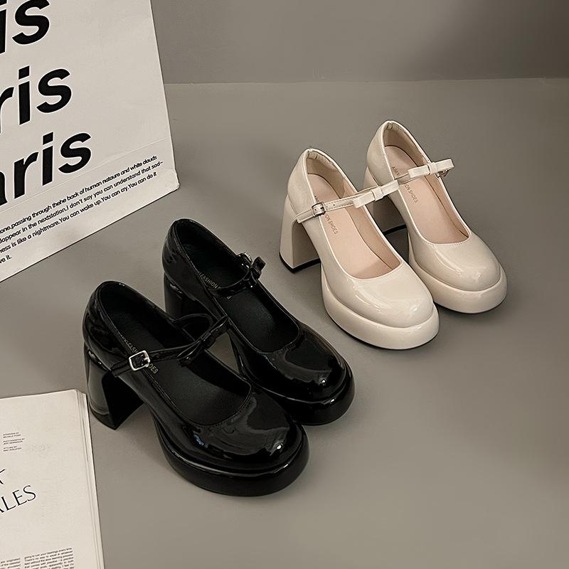 Platform French Mary Jane Women's Shoes 2025 New Spring Black High Heels Thick Heel with Skirt Single Shoes