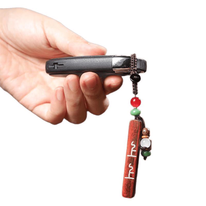 Rosewood Carving Fortune Keychain & Necklace: Retro Pendant for Men & Women