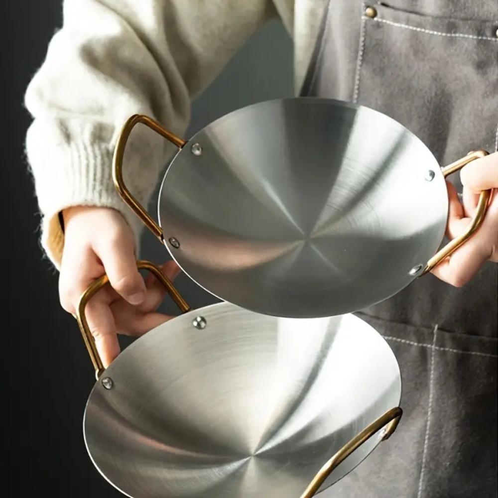 With Two Golden Handles Dry Pots Round Bottom Soup Pan Durable Wok  Picnic