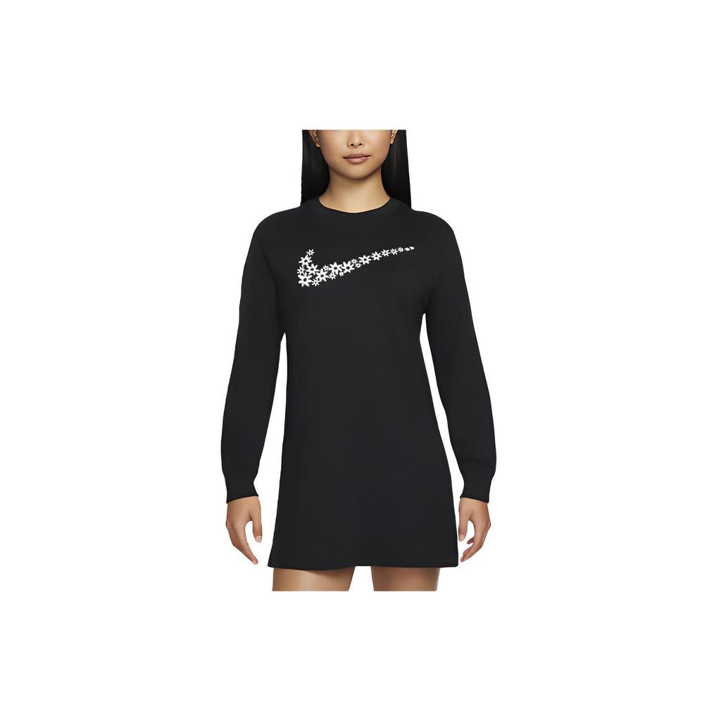 Nike Sportswear Embroidered Long Sleeve A-Line Dress Women Dress Black DM6318-010