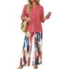 Women's Casual Printed 3/4 Sleeve Button Front Top and Wide Leg Pants 2 Piece Set
