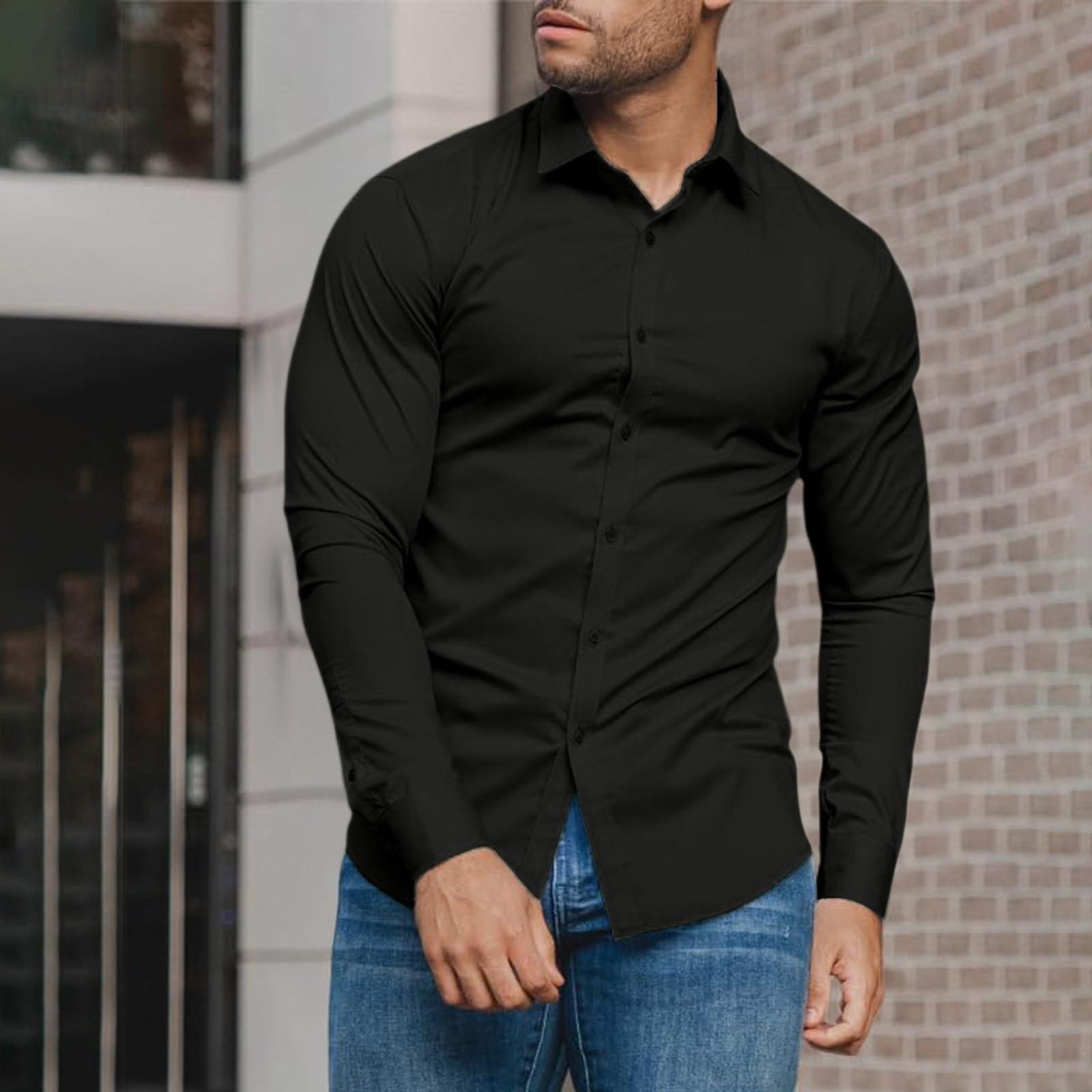 

Men s Spring And Long-sleeved Shirt In Solid Color, Casual And Mature Style Design, Versatile Suit Inner Shirt M чорний
