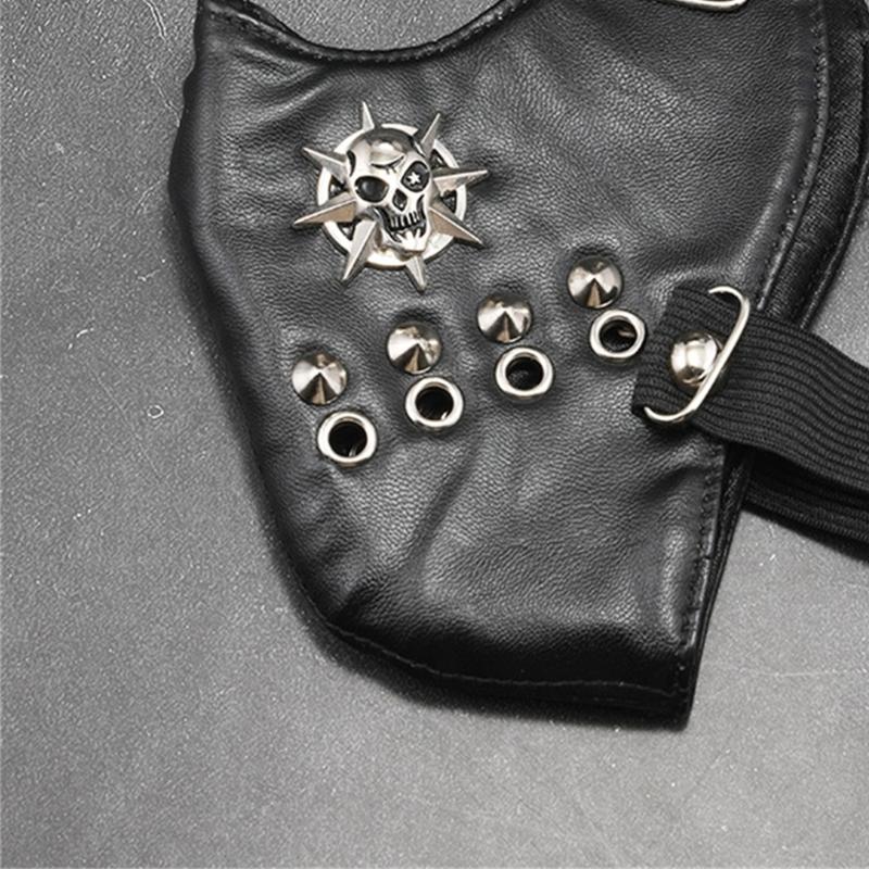 Punk Faux Leather Mask,Wind Protector Motorcycle Biker Half Face Mask,Anti Dust Sport Mask Cosplay Halloween Costume