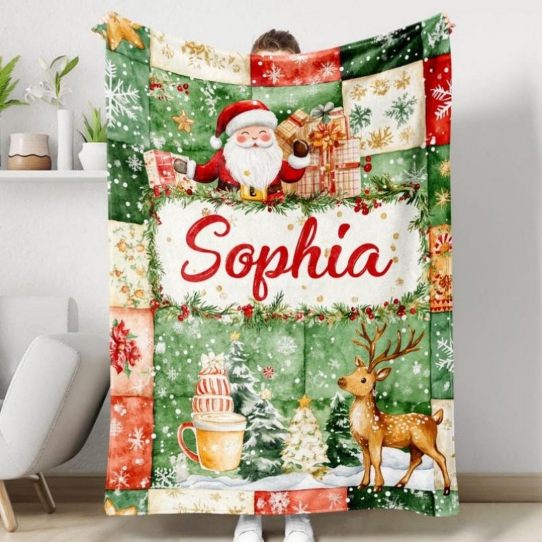 

Рождественский фланелевый плед 2026 года с пользовательским именем, мягкий плед для дивана, для кемпинга, для сна, для отдыха, рождественские подарки для мальчиков и девочек 75x100cm