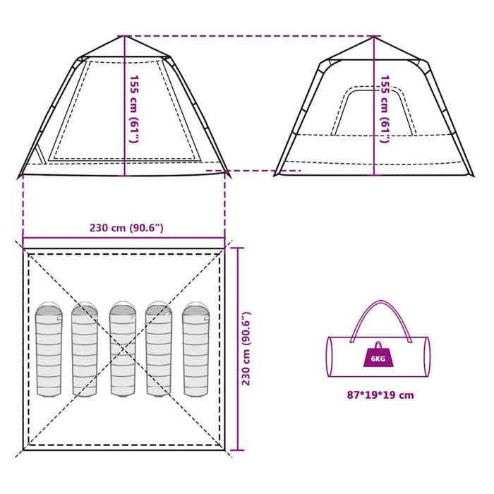 VidaXL Tente de camping à dôme 5 personnes libération rapide, tente, abri de camping, abri de jardin, tente de jardin, abri 4004148