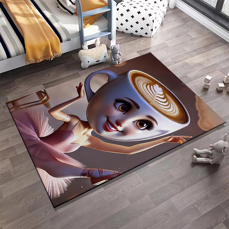 Pink Ballerina with Coffee Cup Head Surreal Art Carpet for Home Decor Suitable for Use As an Anti-slip for Room and Bedroom Sofas