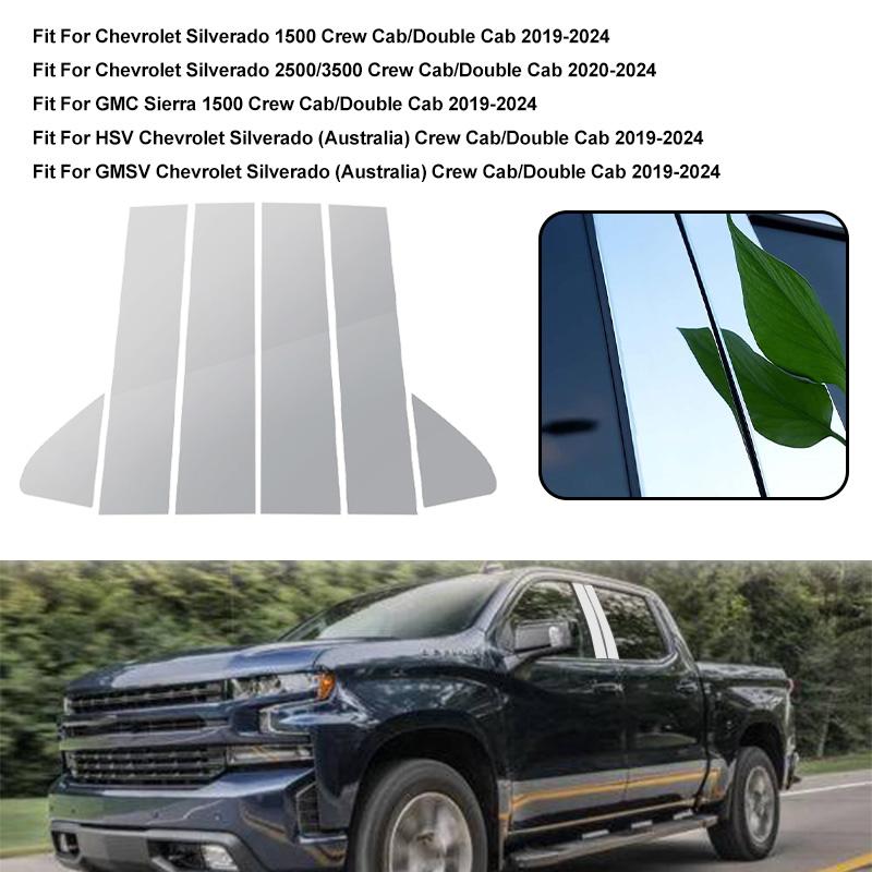 Chrome For Chevrolet Silverado 1500 Crew Cab Double Cab 2019-2024 Pillar Posts Car Window Trim Cover BC Column Stickers