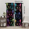 2pcs Colorful Cat Lover Curtains - Vibrant Neon Cat Design   Rod Pocket Mount   Polyester Material   Semi-Transparent   Modern Style