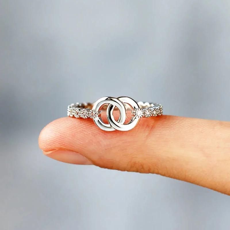 CAOSHI Schicker Modischer Silberfarbener Fingerring Damen Täglich Tragbarer Schmuck mit Glänzendem Zirkonia Trendiges Vielseitiges Accessoire für Frauen