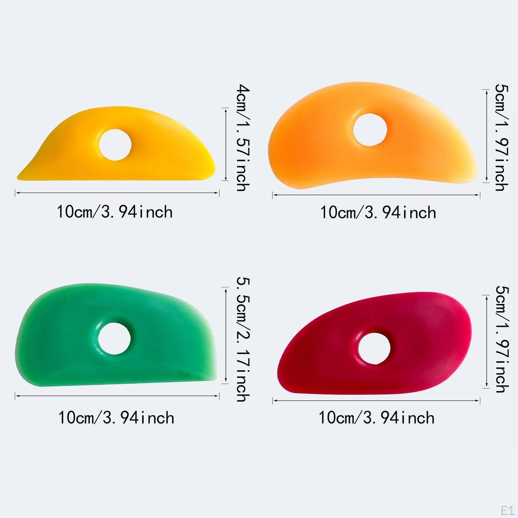 4 Pieces Pottery Clay Soft Rubber Rib Leveling Tool Lightweight 3.9inchx2inch Surface Scraping