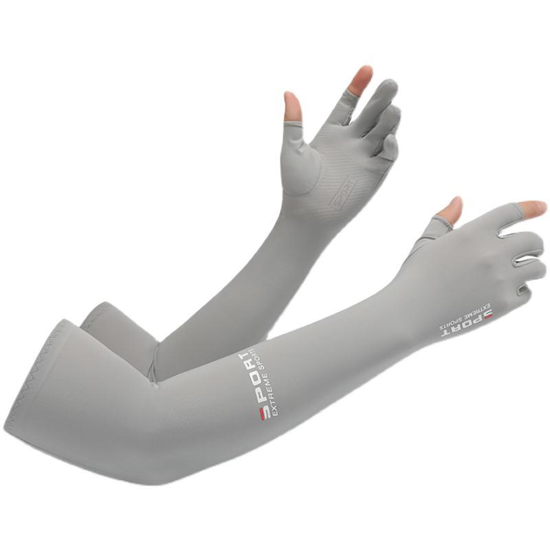 Unisex Two-Finger Ice Silk Sun Protection Sleeves with Anti-Slip Grip for Summer Cycling and Driving