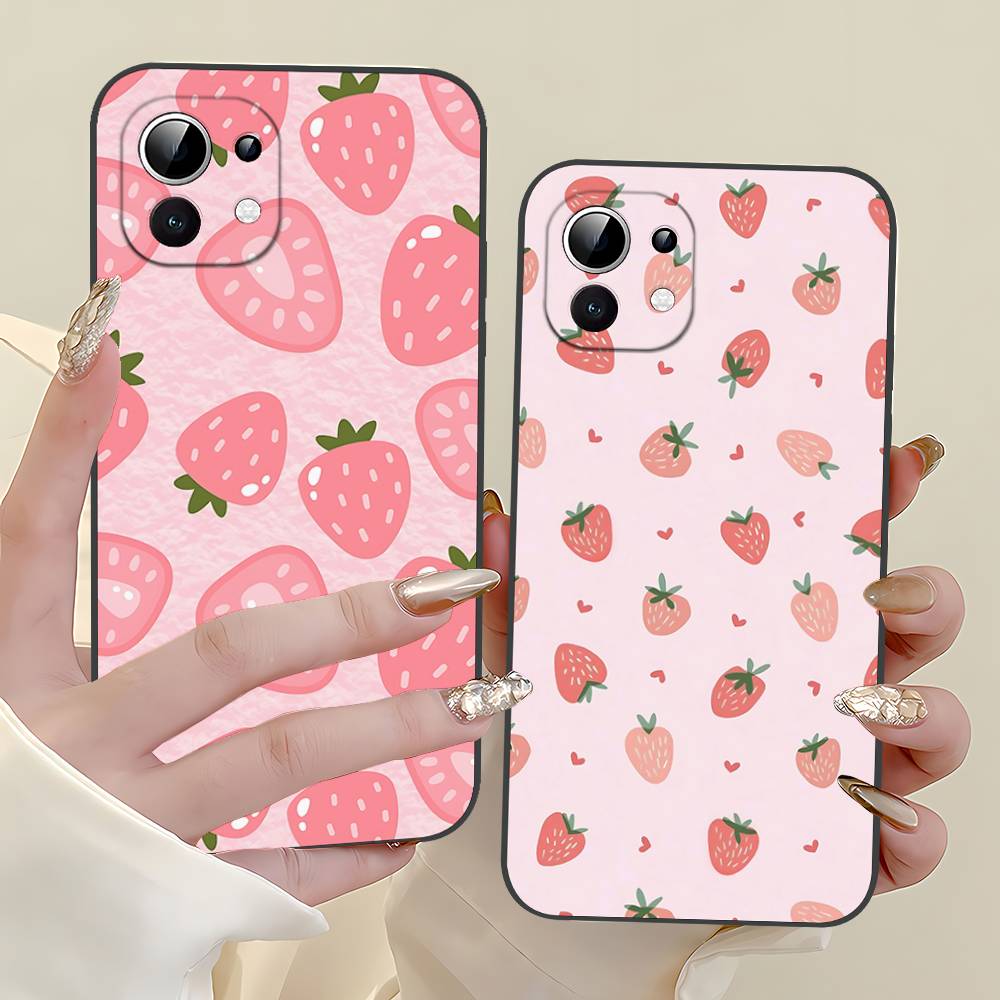 C-Cute-S-Strawberrys Black Shockproof Phone Case Snug Fit For Xiaomi 12,11,12S Ultra & Redmi Note 11,10T,9,9A,8Pro,8T,5G