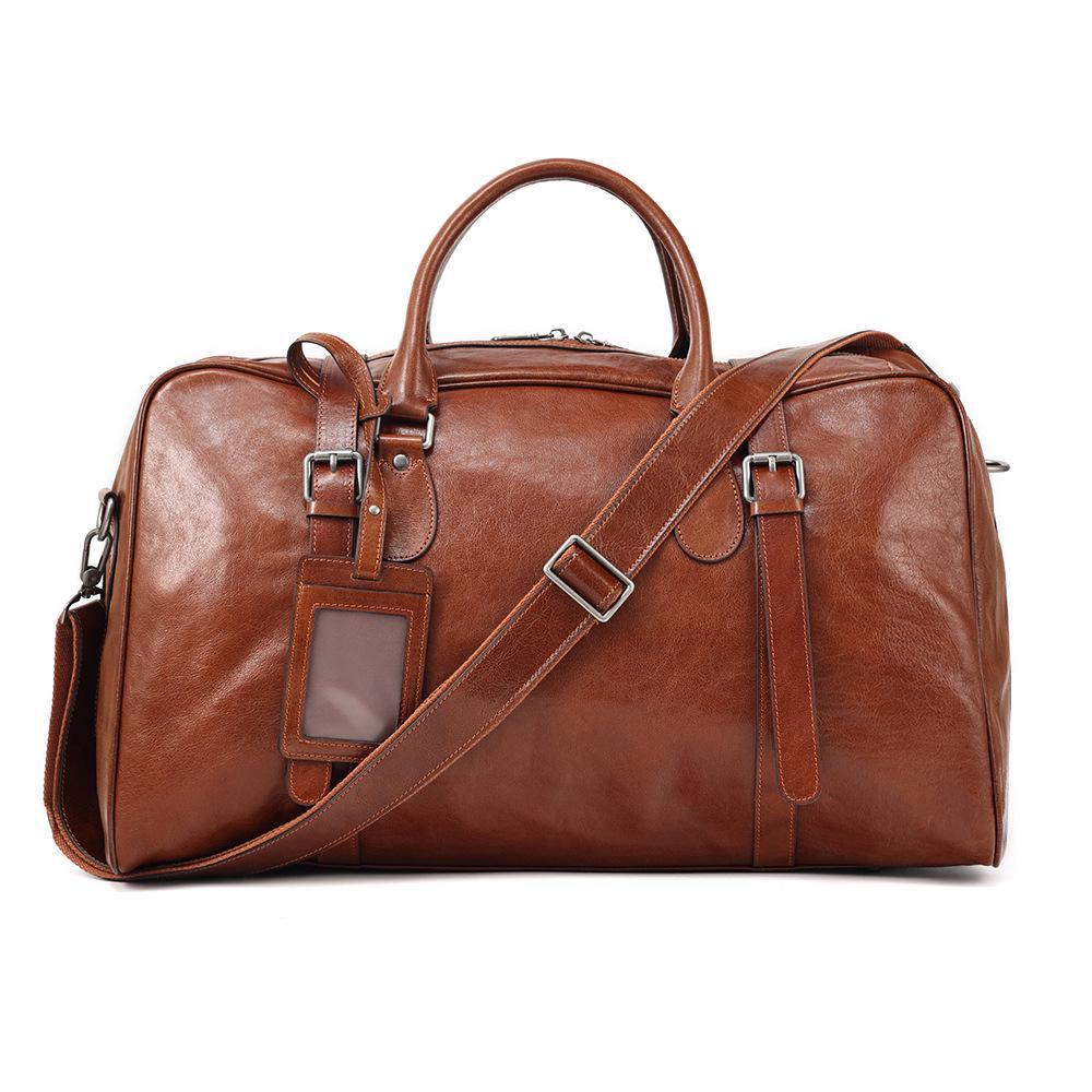 Men's Vegetable-Tanned Leather Sports and Travel Bag - Genuine Leather Business Handbag