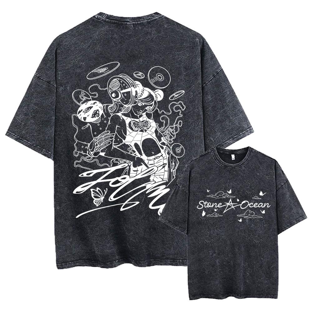 Anime Jojo Bizarre Adventure Steel Ball Run Diego Brando Washed Vintage Tshirt Men Women Clothing Manga Retro Oversized T Shirt
