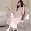Pure Cotton Nightdress Women's Summer Thin Short-sleeved Crew Neck Dress Medium and Long Summer Can Wear Cotton Loungewear