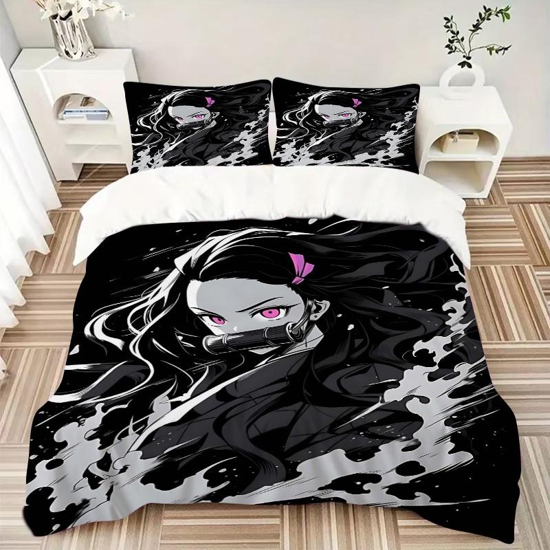 3pcs Kamado Nezuko Printed Quilt Set - Includes 1 Quilt Cover and 2 Pillowcases, Machine Washable - Suitable for All Seasons.H057