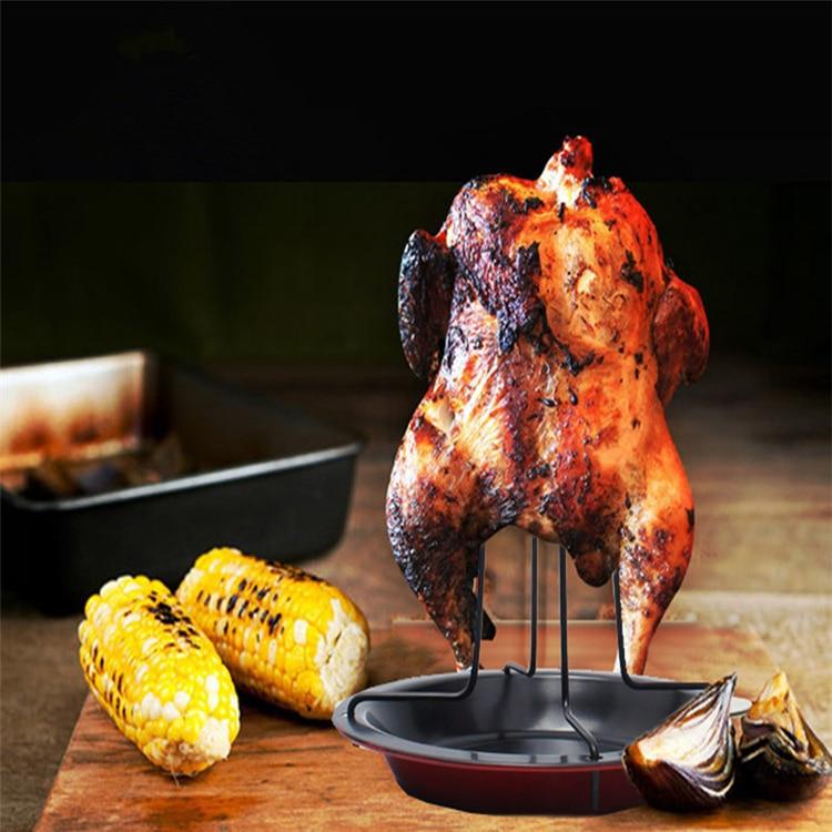 1 Stück Truthahnbräter Hähnchenbräter Rost mit Schale Kohlenstoffstahl Bierdosenhähnchen BBQ Grillrost Ständer Halter Tablett