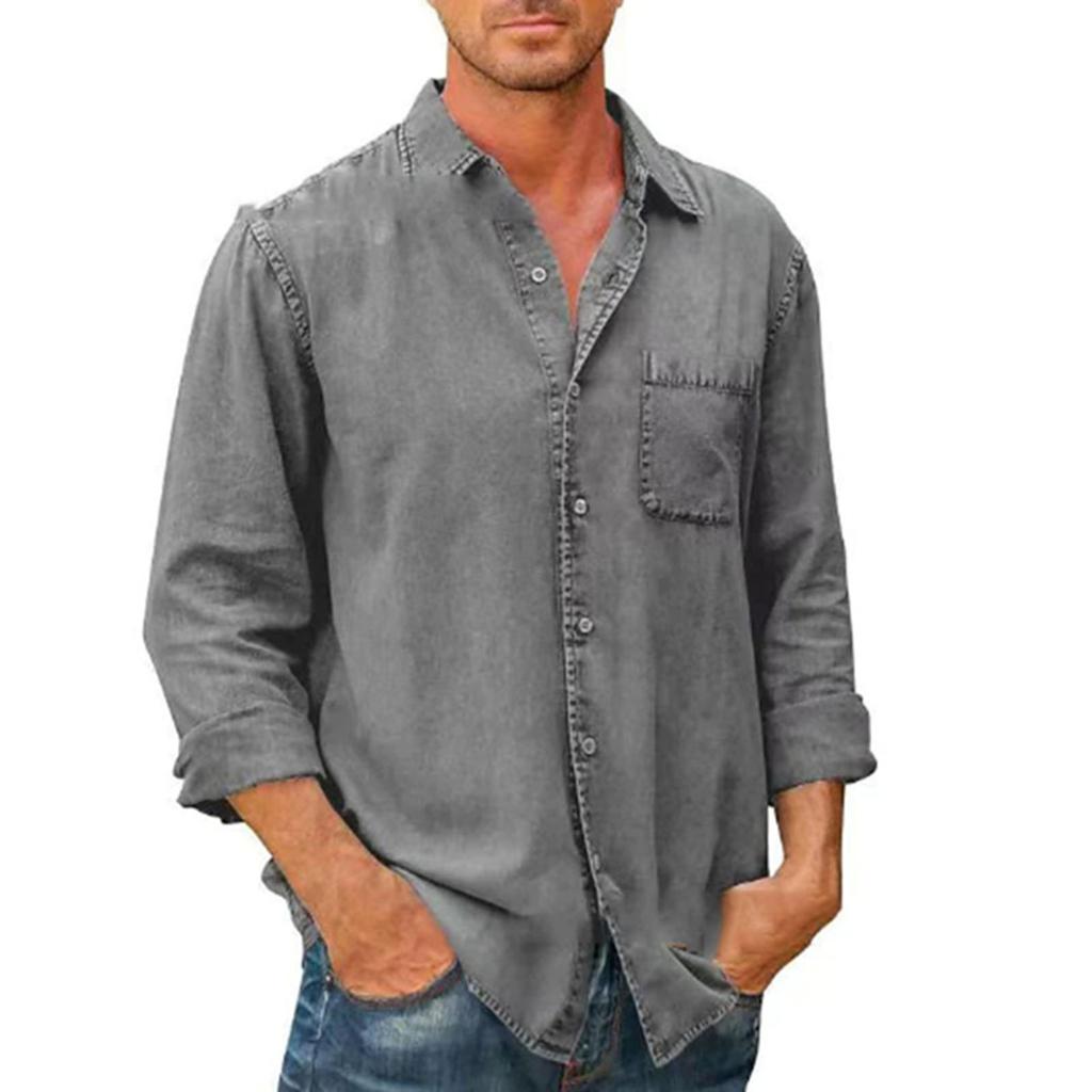 Men's Long Sleeves Pocket Single- Buckle Flip Collar Shirt