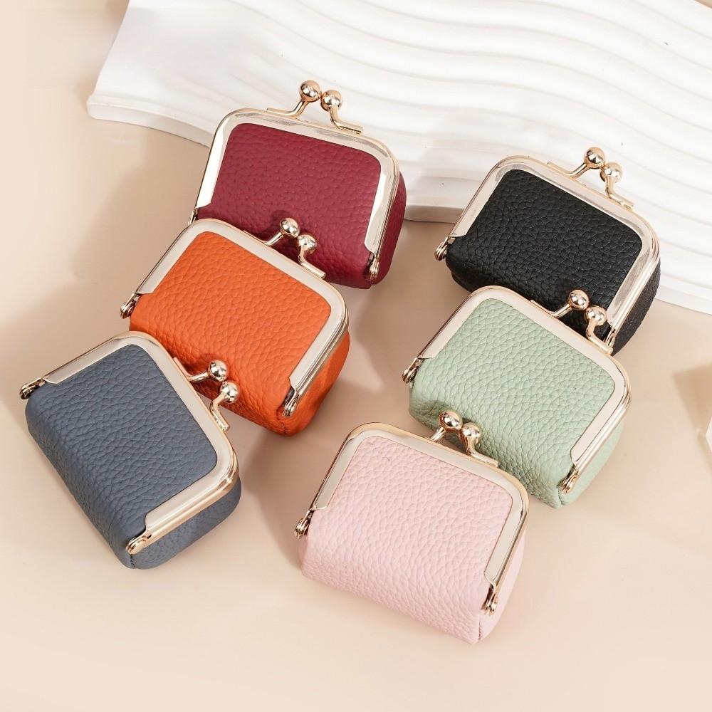 Square Kiss Lock Coin Purse PU Leather Small Item Bag Elegant Leather Jewelry Bag  Storage