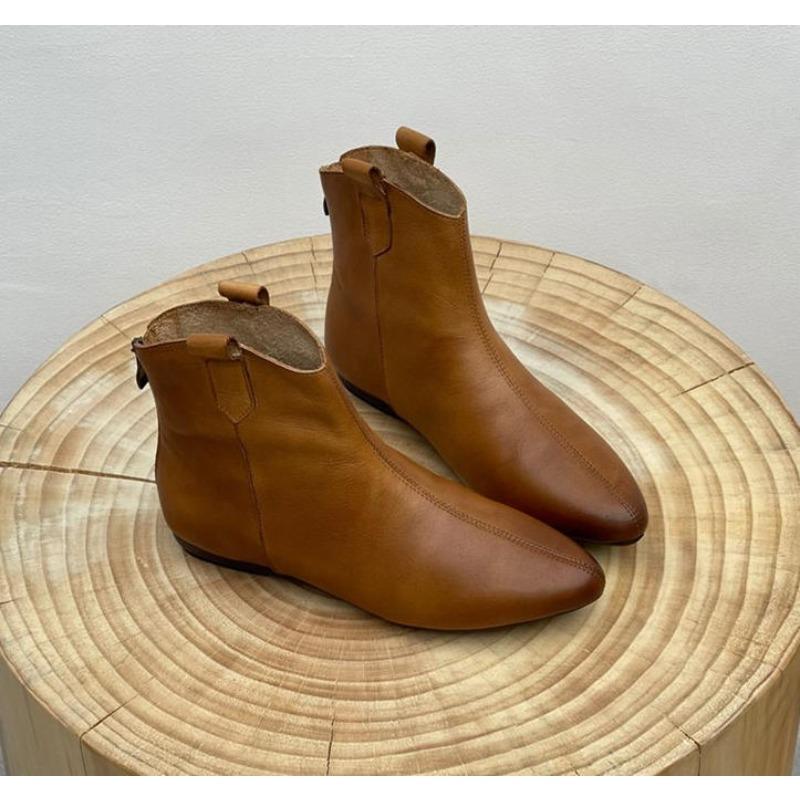 Designer Flat Women'S Shoes Fashion Ankle Boots Retro Casual Plus Size Short Boots Zipper Solid Color Warm Flat  Mujer