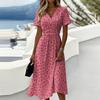 Ladies Polka Dot Print Casual Fashion Short-sleeved V-neck Dress