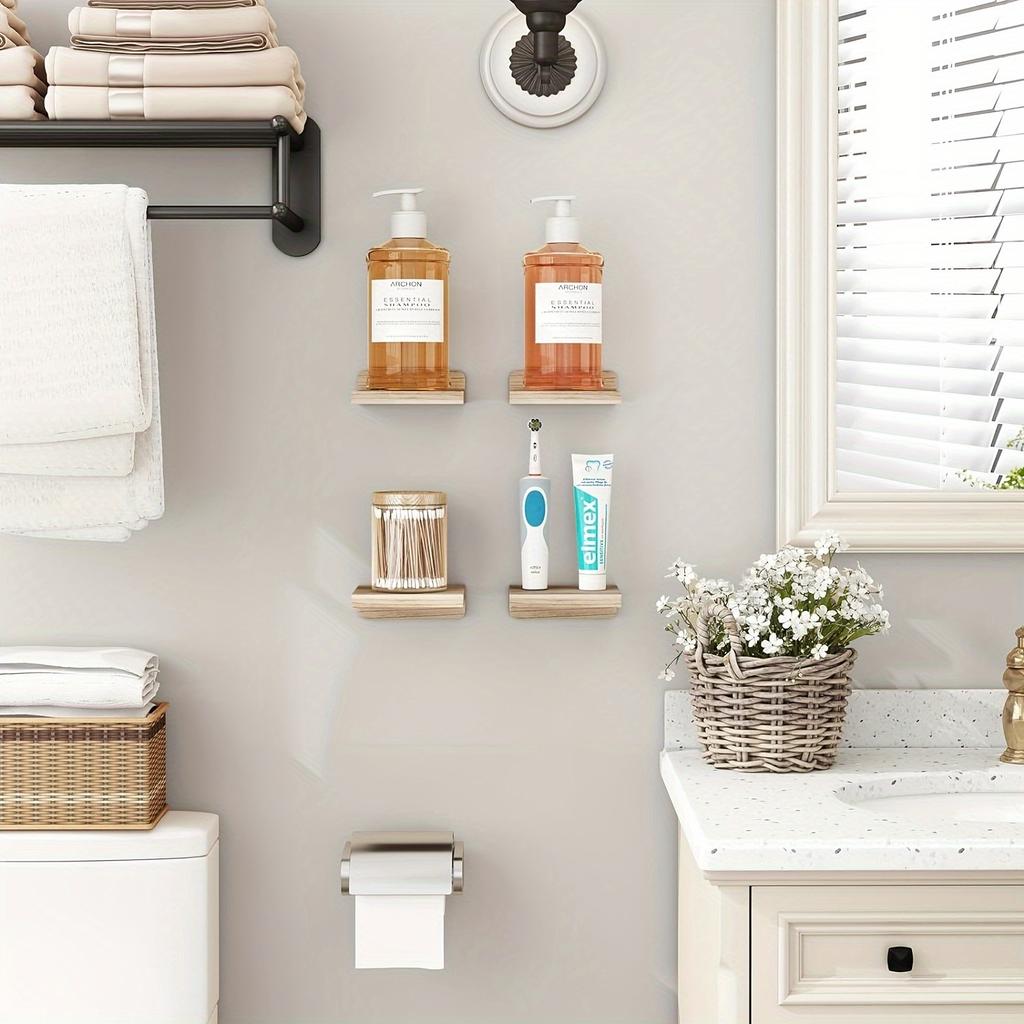 Confezione da 4 Mensole Galleggianti in Legno Rustico, 12,7x12,7 cm Storage a Parete, Stile Rustico per Camera da Letto, Soggiorno, Cucina, Bagno