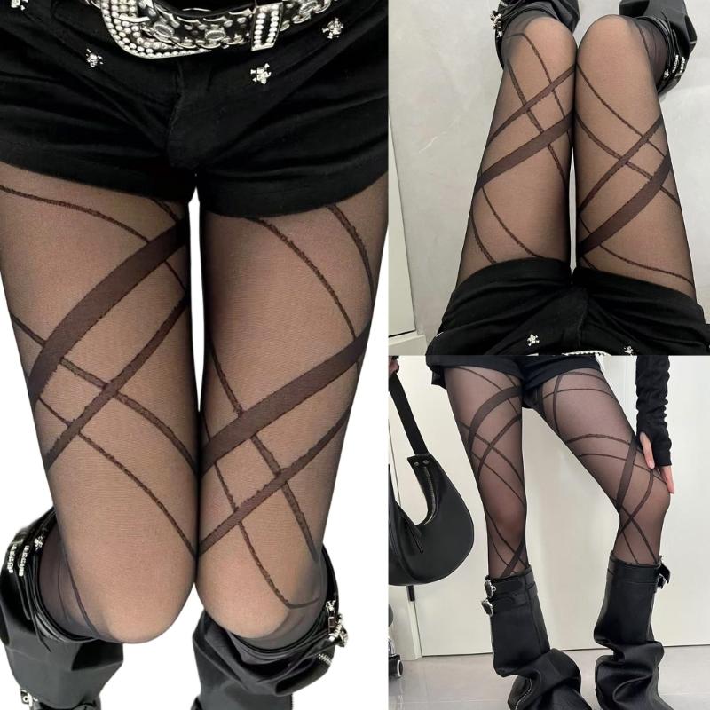 Women's Irregular Crisscross Pattern Nylon Tights Stockings Sheer Pantyhose For Professional Outfits Or Casual Event