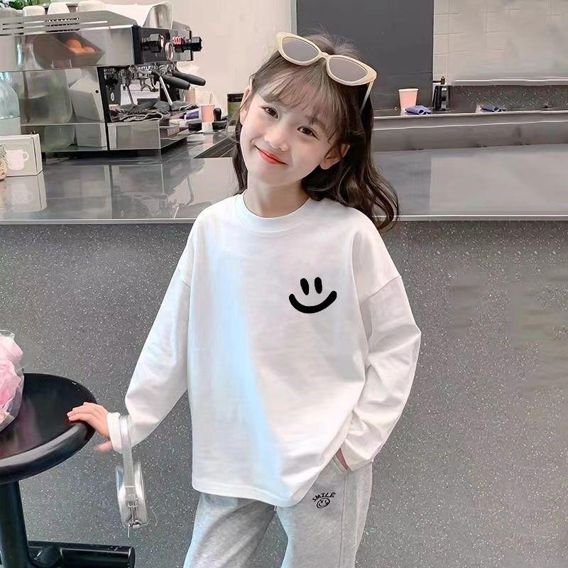 Girls' 100% Cotton Long Sleeve Stylish Base Layer T-shirt - Breathable Spring/Autumn 2024