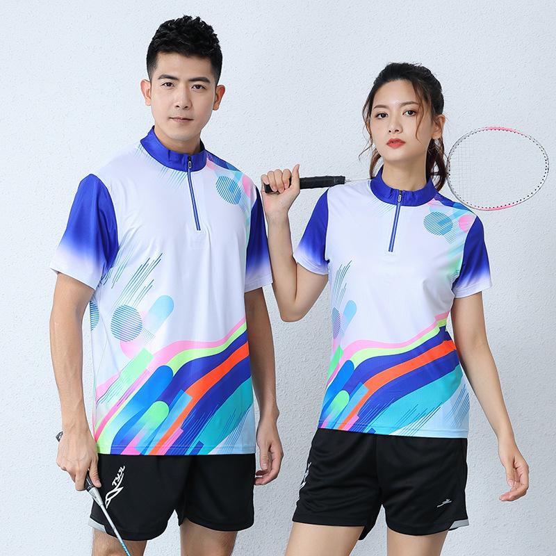 Unisex Quick-Dry Mesh Half-Zip Badminton & Tennis Competition Shirt with Custom Print