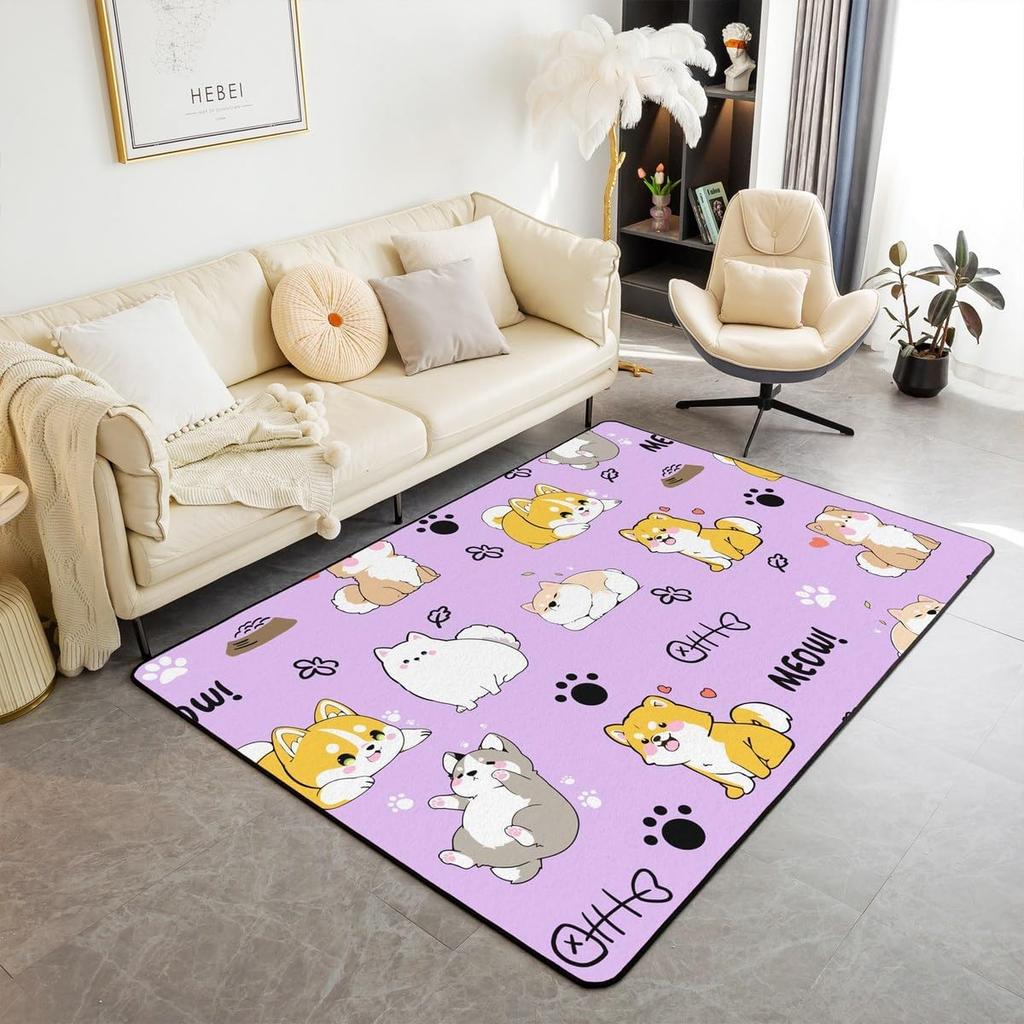 Cute Cat Area Rug,Cartoon Kitty Pet Animals Decor Non Shedding Rug for Kids Teen Adults,Starry Galaxy Decorative Carpet for