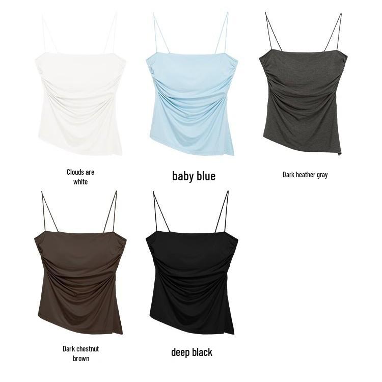 Women's Off-Shoulder Ruched Tank Top with Cups – High Elastic, Soft, Comfortable, and Stylish Design