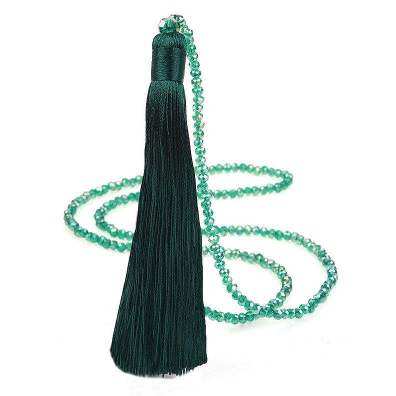 Fashion 14 Colors Long Fringe Silk Tassel Necklace Women Glass Bead Crystal Pendant Necklaces Statement Vintage Bohemian Jewelry
