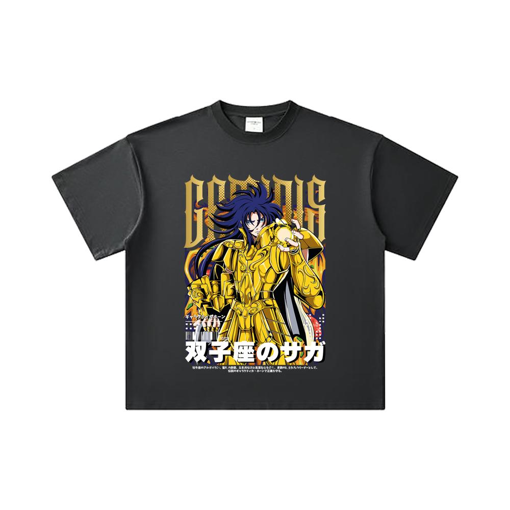 260 GSM Double Yarn 32 Count 100% Cotton Saint Seiya V28 Gemini Print Unisex Heavy Cotton T Shirt