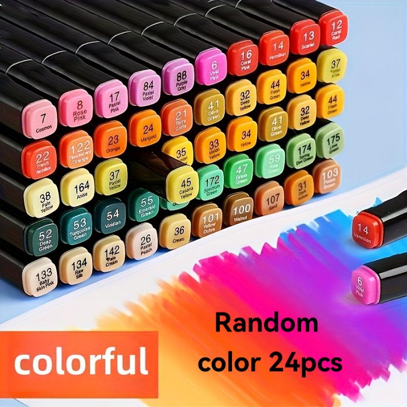 24 Colors Art Marker Pens, Dual Tip Drawing Pens,Suitable for Drawing,Coloring,Highlighting,Illustration Design,Animation Design