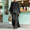Damen Sommer Zweiteilige Loungewear Sets Fledermaus Langarm Bootausschnitt Oberteil Und Weite Beine Hose Passende Outfits