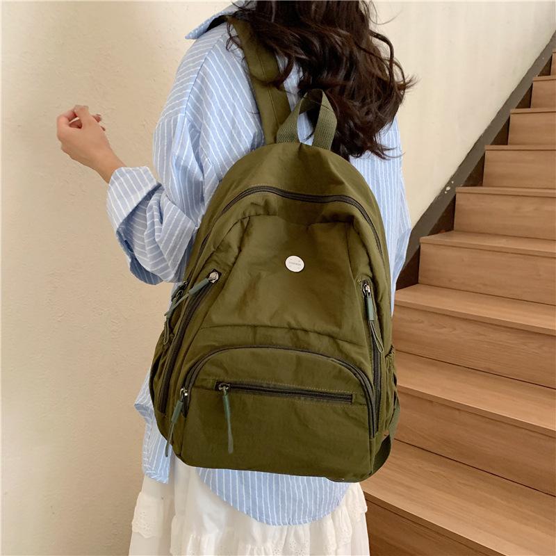 Solid Color Simple and Lightweight Schoolbag Female College Student Backpack Portable Travel Anti-splashing Leisure Travel Backpack